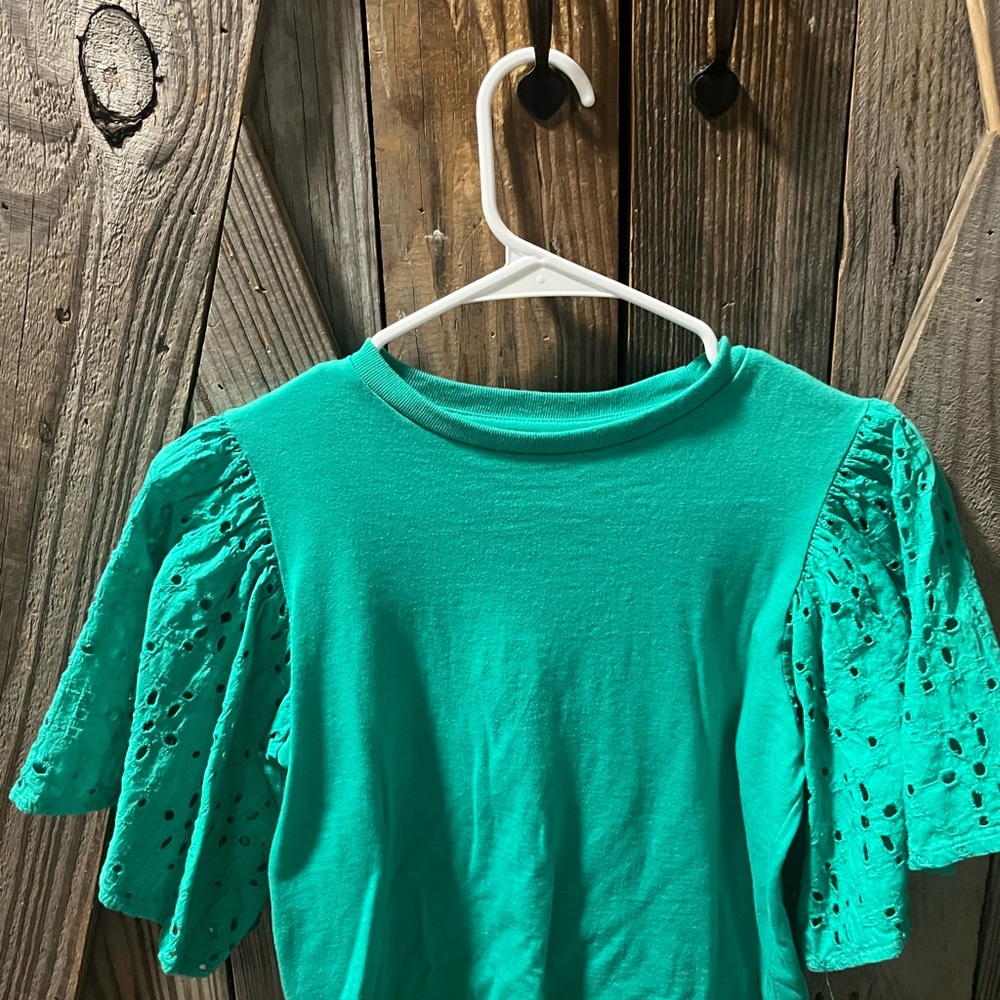 Kids Teal Eyelet Sleeve Top